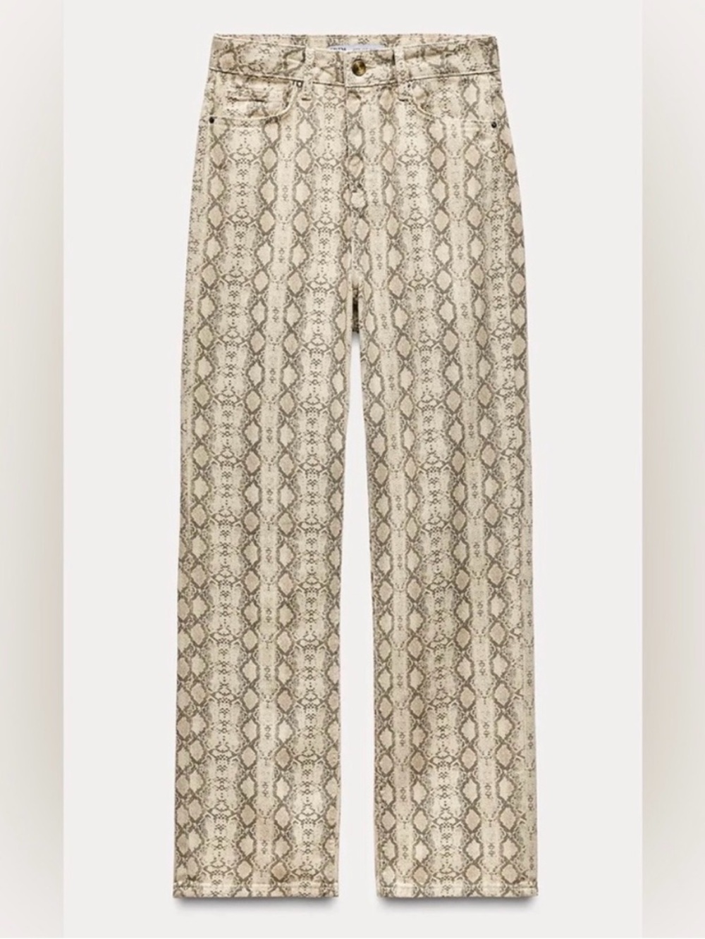 Zara Beige Snake-Print Straight Jeans